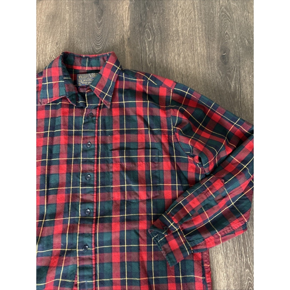 Vintage Sir Pendleton Shirt Mens Large Wool Flannel Plaid Button Up Tartan Red